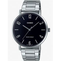 Casio For Men With Black Dial Stainless Steel Watch Silver MTP-VT01D-1B2UDF