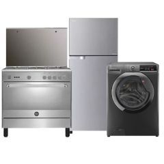 Toshiba Refrigerator Inverter 395 Liter & La Germania Freestanding Cooker 90 cm & HOOVER Washing Machine 8Kg