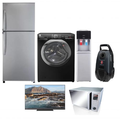 TOSHIBA Refrigerator,TV Smart 55",Tornado Water Dispenser,Microwave,HOOVER Washer 7 kg,Vacuum Cleaner Toshiba-Bundle (E)
