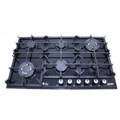 Purity Glass Built-In Gas Hob 6 Cast Iron Burners Black 90 Cm HPT904G
