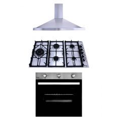 Purity Chimney Hood Pyramidal 90cm 750m3/h and Gas Hob 90 cm 5 Eyes and Gas Oven 60 cm PENTO90cm