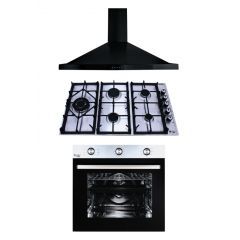 Purity Chimney Hood Pyramidal 90cm 750m3/h and Gas Hob 90 Cm 5 Eyes and Electric Oven 60 cm HPT905S