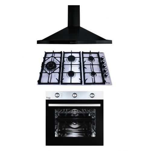 Purity Chimney Hood Pyramidal 90cm 750m3/h and Gas Hob 90 Cm 5 Eyes and Electric Oven 60 cm HPT905S