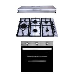 Purity Kitchen Hood Flat 90 cm 450 m3/h and Gas Hob 90 cm 5 Eyes and Gas Oven 60 Cm 76L PIATTA90cm