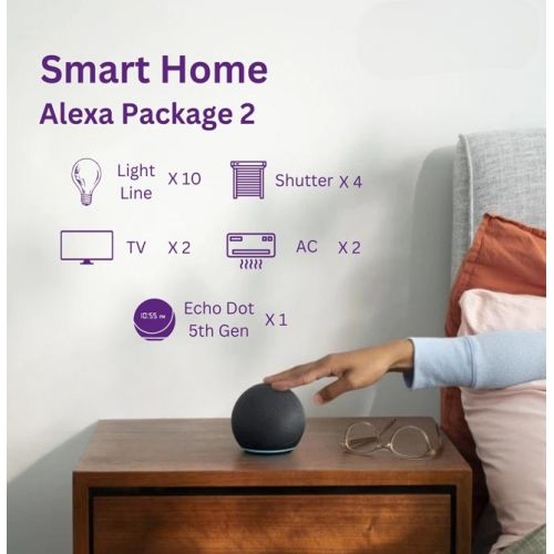 Home Automation Control 10 Light line, 4 shutters, 2 AC, 2 TV, Echo Dot 5th Gen Alexa Package 2