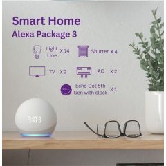 Home Automation Control 14 Light line, 4 shutters, 2 AC, 2 TV, Echo Dot 5th Gen with Clock Alexa Package 3