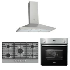 Gorenje Built-In Gas Oven 60cm with Grill and Gas Hob 90 cm and Hood 90 cm 298 m3/h BOG632E10FX