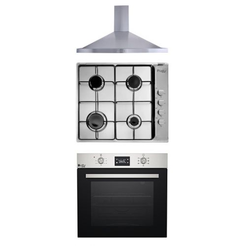 Purity Hood 60 cm Powerful suction of 750 m3/h and Gas Hob 60 cm 4 Eyes and Full Electric Oven 60 cm PT60EED