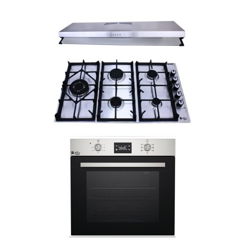 Purity Kitchen Hood Flat 90 cm 450 m3/h and Gas Hob 90 cm 5 Eyes and Electric Oven 60 cm PT60EED