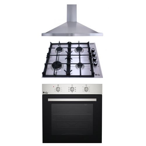 Purity Hood 60 cm 600 m3/h and 4 Eyes Gas Hob 60 cm and Full Gas Oven 60 cm PT601GG